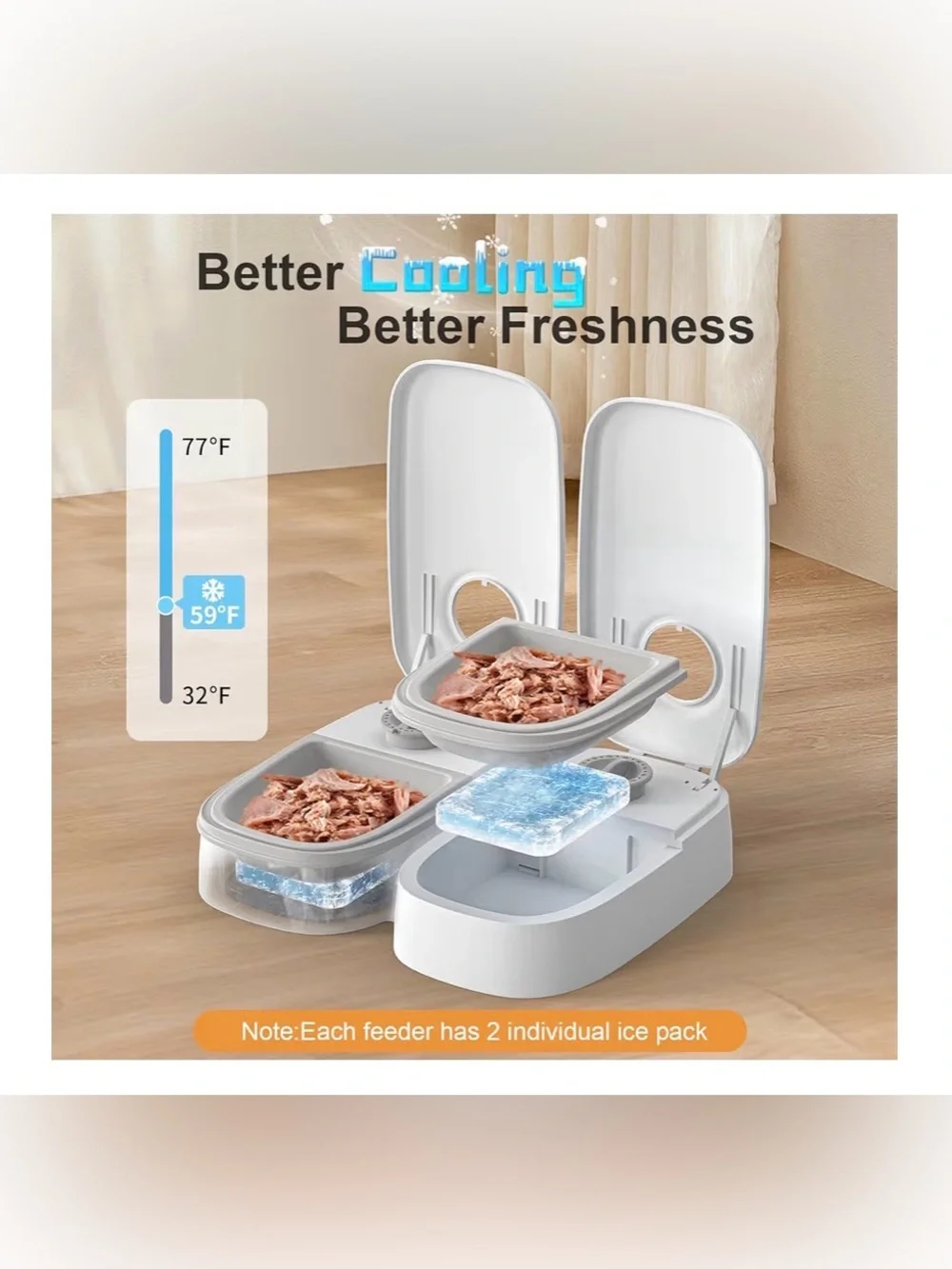 2-Meal Timed Cat Feeder, 48H Wet Food Dispenser with Ice Packs